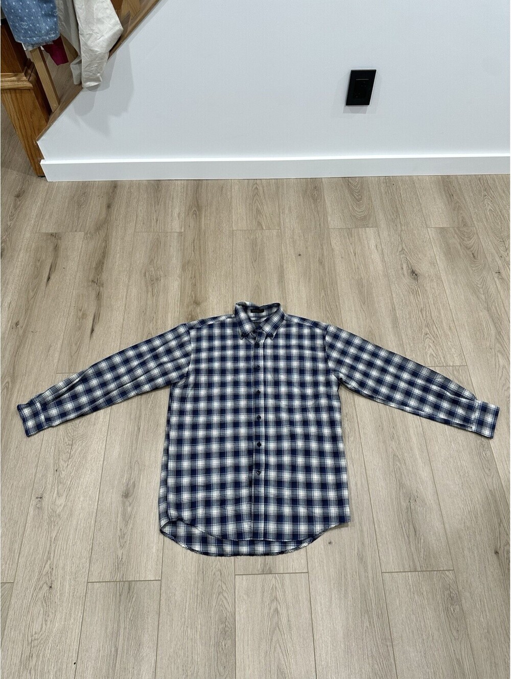 Sir Pendleton Shirt 100% Virgin Wool Navy Blue Plaid Button Shirt Mens Med